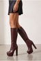 Meysi Women's High Heeled Platform Zippered Burgundy Leather Boots - 2