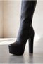 Meysi Women's High Heeled Platform Zippered Black Leather Boots - 3
