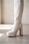 Lunar White Skin Platform Design Women's Boots Mid-Heeled Shoes - 3