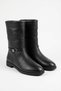 Genuine Leather Women's Boots with Side Buckle, Black Leather - 2