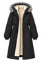 Women's Black Plus Size Hooded Fur Detailed Plush Lined Long Coat Hzl28W-Rzb219 - 6