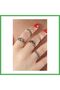 Silver Color Lotus Model Black Crystal Stone Detail Ring Combination Bezoss