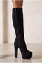 Meysi Women's High Heeled Platform Zippered Black Suede Boots - 3