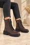 Women's Bitter Brown Genuine Leather Women's Boots Lace-Up Internal Zipper Thick Soled Casual Boots