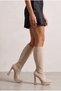 Elio Women's Platform 12cm Heeled Below the Knee Zippered Boots Beige Suede - 2