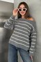Women's Striped Boat Neck Off-Shoulder Oversized Knit Sweater
