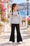 Winter, Spring, and Autumn Girls' Black Spanish Flared Bottoms and Gray Sweat Top