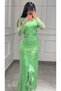 فستان سهره شك بثنايا من الأمام Soft Green - 5