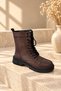 Women's Bitter Brown Genuine Leather Women's Boots with Front Stitching Detail, Lace-Up, Zippered, Thick Sole, Comfortable - 4