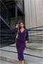 Double-Breasted Long-Necked Midi Dress with Sleeves · Color: Red · Size: M BX - 5