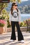 Winter, Spring, and Autumn Girls' Black Spanish Flared Bottoms and Gray Sweat Top