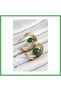 Brass Gold Color Hoop Model Green Bead Detail Women's Earrings Bezoss