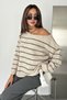 Women's Striped Boat Neck Off-Shoulder Oversized Knit Sweater - 6