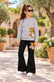 Winter, Spring, and Autumn Girls' Black Spanish Flared Bottoms and Gray Sweat Top