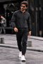 Men's Seasonal Zippered Casual Black Raincoat - 4