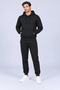 Men's Three-Thread Ribbed Hooded Jogger Tracksuit Set with Kangaroo Pocket - Black - 2