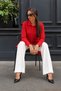 Women's Oversize Long Sleeve Basic Red Shirt - 5