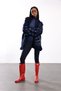 Navy Blue Belted Patterned Shawl Collar Cardigan 5654 - 3