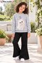 Winter, Spring, and Autumn Girls' Black Spanish Flared Bottoms and Gray Sweat Top