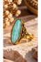 Amazonite Natural Stone Adjustable Vintage Women's Copper Ring - 4