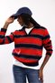 Navy Blue Polo Collar Striped Sweater 261174 - 4