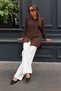 Women's Oversize Long Sleeve Basic Brown Shirt - 2