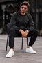 Men's Seasonal Zippered Casual Black Raincoat - 5