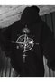 Special Series Large Size Hooded Pocketless Compass Direction Back Printed 100% Cotton Oversize Men's Sweatshirt