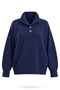 Navy Blue Stand Collar Buttoned Sweater 251361