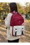 Two-Color Buckle Backpack Burgundy Beige - 5