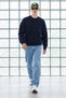 Men's Crew Neck Ribbed Oversize Navy Blue Sweater - 3