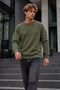 Men's Casual Crew Neck Ribbed Long Sleeve Green Sweater - 3