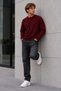 Men's Casual Crew Neck Ribbed Long Sleeve Claret Red Sweater - 6