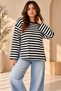 Women's Plus Size Striped Wide Collar Side Slit Long Sleeve Stretchy Sweatshirt - 5