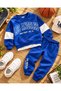 Boy's blue sweatshirt with slogan print detail - tracksuit set