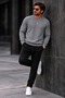 Men's Crew Neck Plain Pattern Ribbed Knitwear Anthracite Sweater - 6