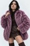 Women's Lined Soft Textured Wide Collar Faux Fur Premium Luxury Jacket