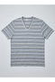 Luxury Gold Series |   Luxury V-Neck Striped Ribbed Regular Fit Lycra Single Jersey Men's T-Shirt - Gray Melange / Blue - 4