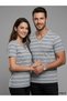 Luxury Gold Series |   Luxury V-Neck Striped Ribbed Regular Fit Lycra Single Jersey Men's T-Shirt - Gray Melange / Blue - 2