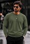 Men's Crew Neck Plain Pattern Ribbed Knitwear Green Sweater