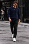 Men's Crew Neck Plain Pattern Ribbed Knitwear Navy Blue Sweater - 3