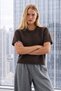 Women's Short-Sleeved Crew Neck Trendy Coffee Sweater - 6