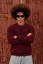 Men's Basic Crew Neck Long Sleeve Claret Red Sweater - 5