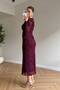 Women's Burgundy V-Neck Lined Flocked Tulle Midi Length Evening Dress Graduation Dress - 3