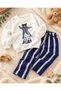 Boy's Skate Bear Navy Blue Cream Striped Top and Bottom Set - 2