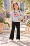 Winter, Spring, and Autumn Girls' Black Spanish Flared Bottoms and Gray Sweat Top