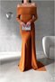 Flexible Dress with Tail Degaje Evening Dress Collar Crepe Fabric · Color: Mustard · Size: S Bsk2026 - 3