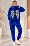 Moda Women's Velvet Stone Embroidered Wing Pattern Hooded Zipper Tracksuit Set - 3