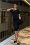 Sandy Evening Dress with Ruched Collar and Asymmetrical Hem · Color: Black · Size: S BX - 4
