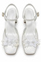 Lily Pearl Women's Floral and Pearl Detailed Square Toe Thick Heeled Ankle Buckle Bridal Shoes - 3